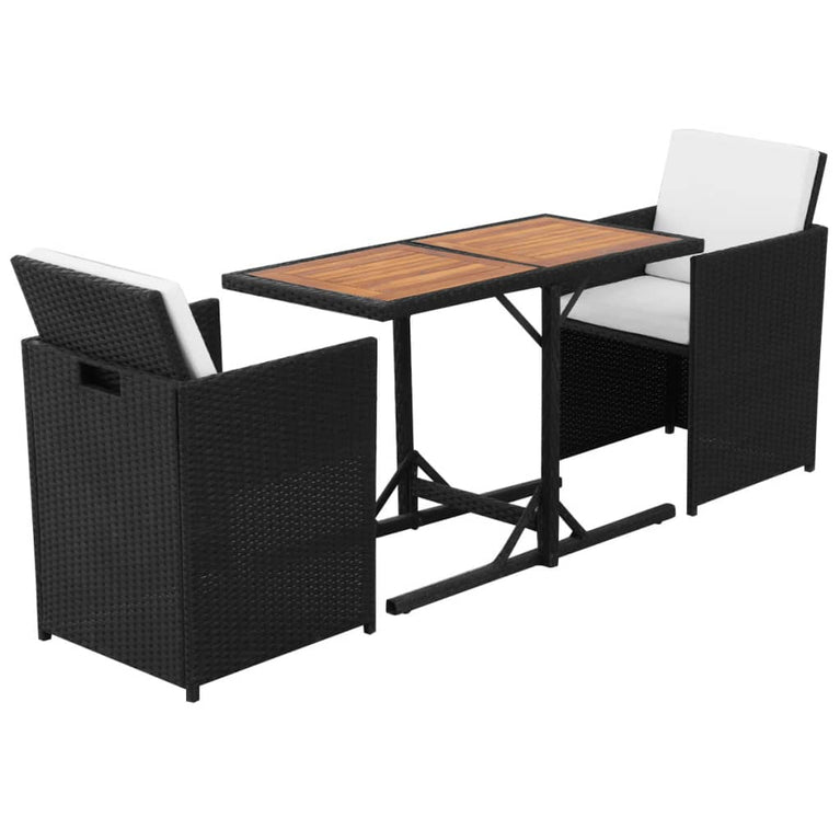 3-delige Bistroset met kussens poly rattan zwart