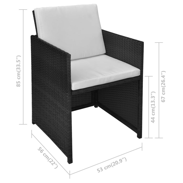 3-delige Bistroset met kussens poly rattan zwart
