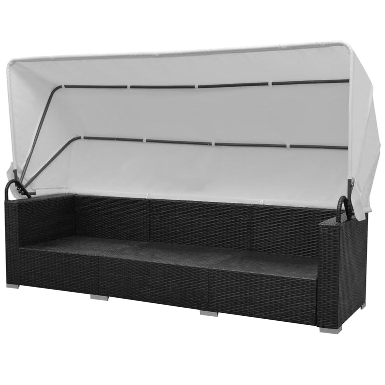 7-delige Loungeset met luifel poly rattan zwart