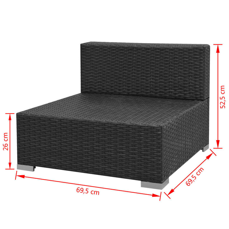 7-delige Loungeset met luifel poly rattan zwart