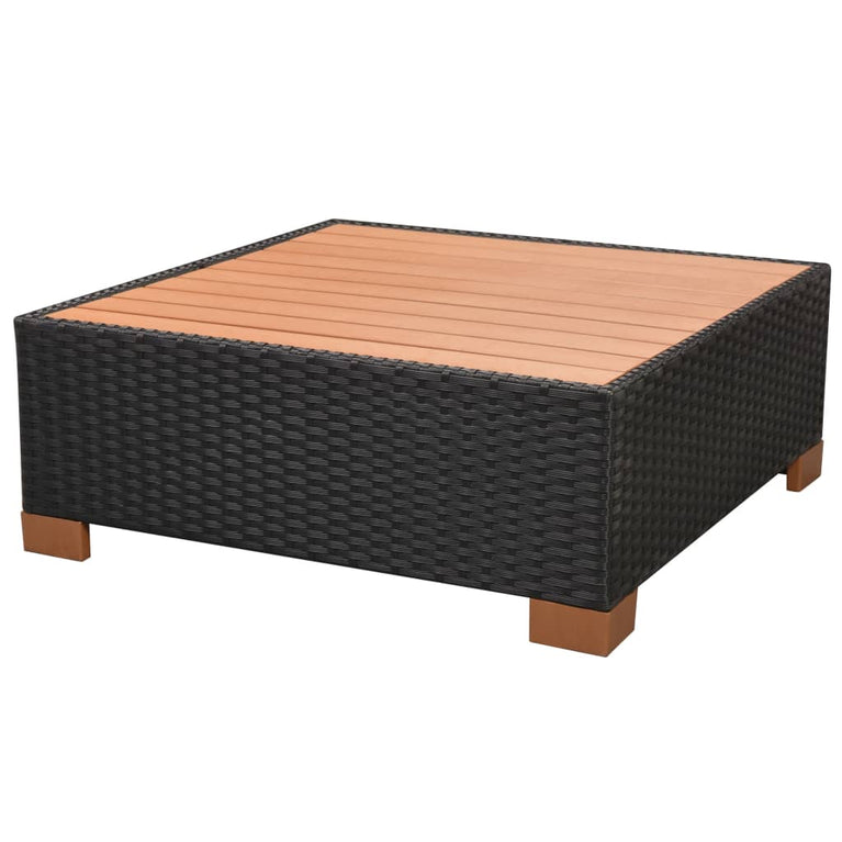 7-delige Loungeset met kussens poly rattan zwart