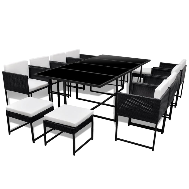 13-delige Tuinset met kussens poly rattan zwart