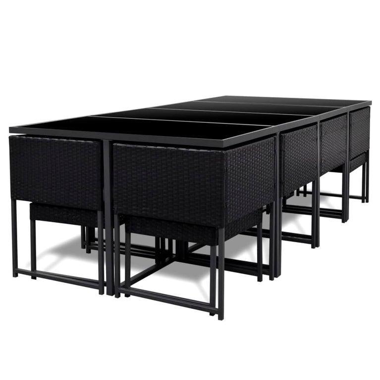 13-delige Tuinset met kussens poly rattan zwart