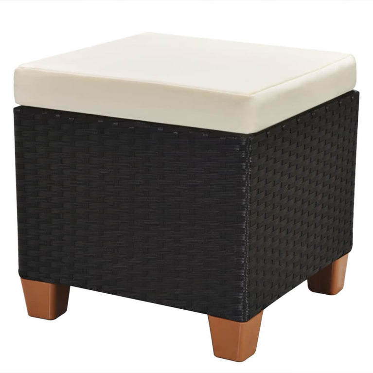 7-delige Loungeset met kussens poly rattan zwart