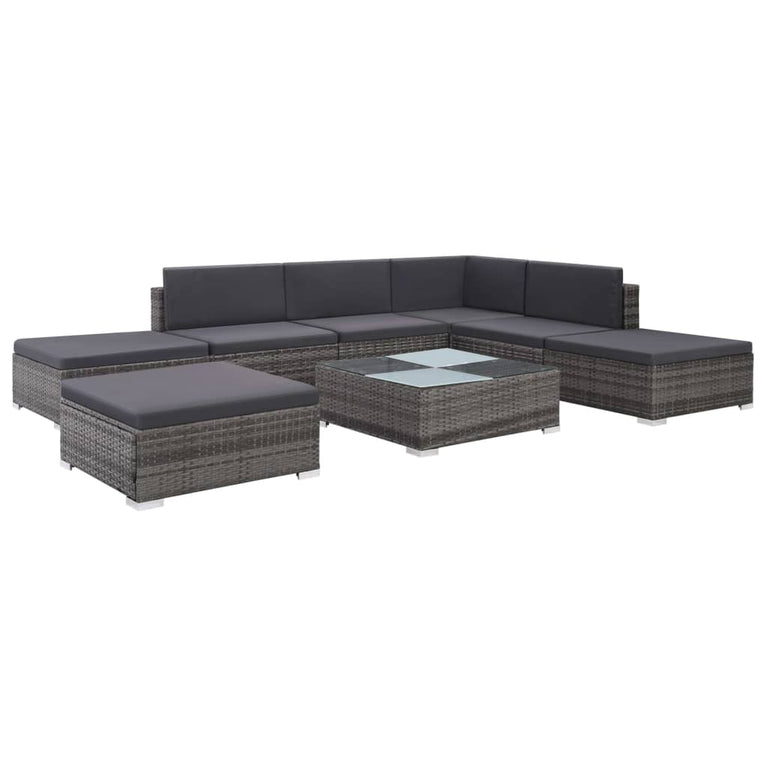 8-delige Loungeset met kussens poly rattan grijs
