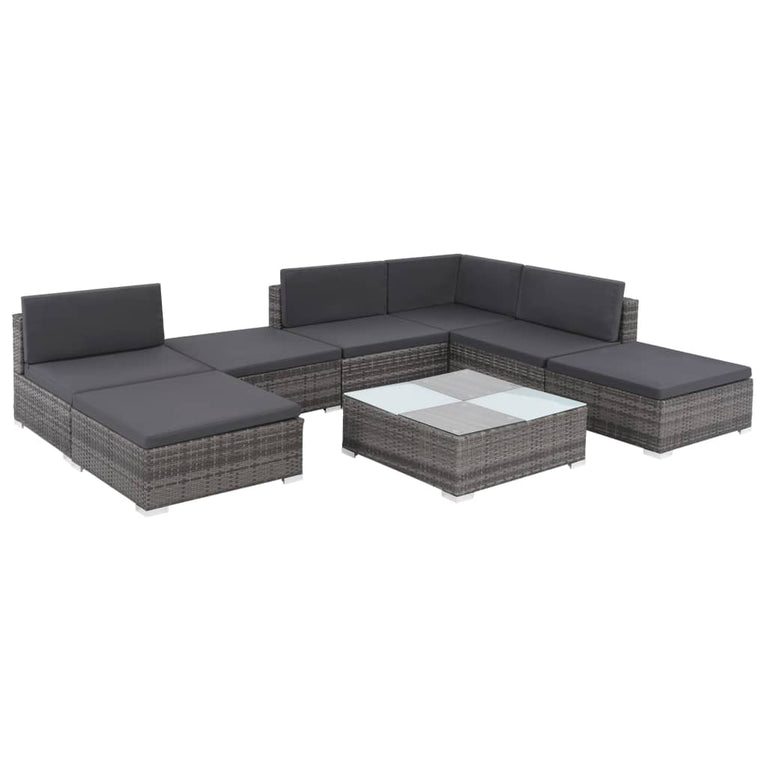 8-delige Loungeset met kussens poly rattan grijs