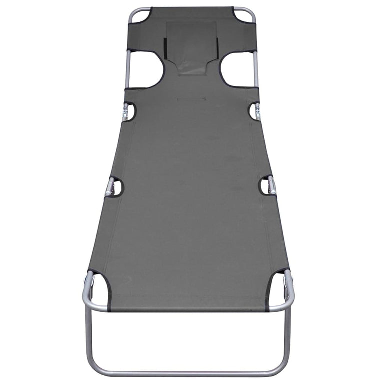 Ligbed met hoofdkussen verstelbaar en inklapbaar grijs