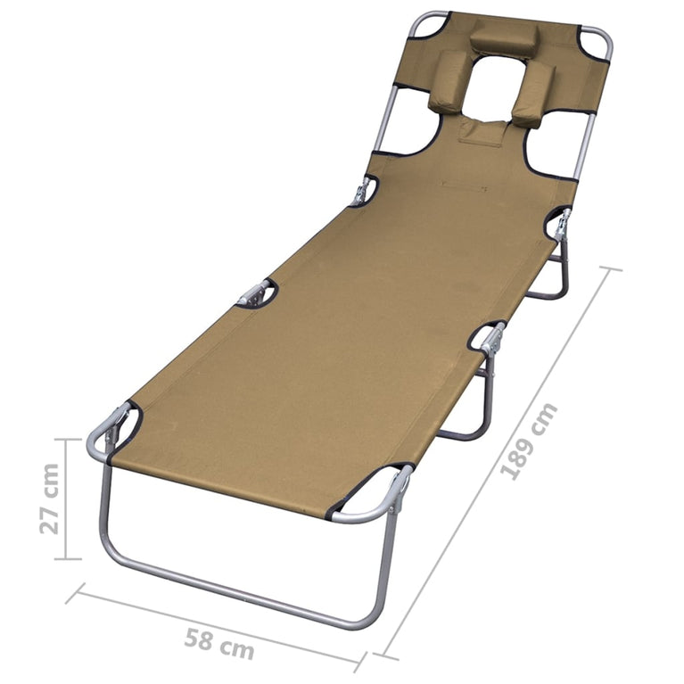 Ligbed met hoofdkussen verstelbaar en inklapbaar taupe