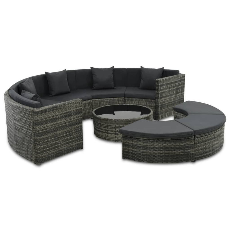 7-delige Loungeset met kussens poly rattan grijs