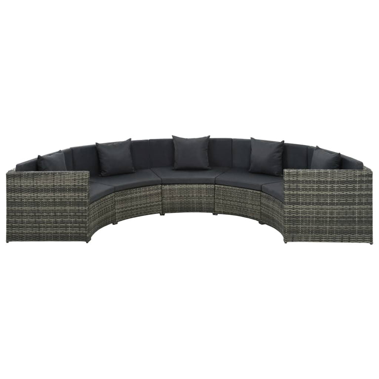 7-delige Loungeset met kussens poly rattan grijs