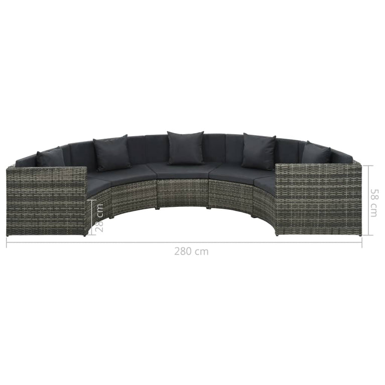 7-delige Loungeset met kussens poly rattan grijs
