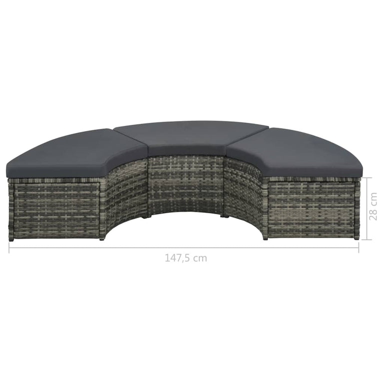 7-delige Loungeset met kussens poly rattan grijs