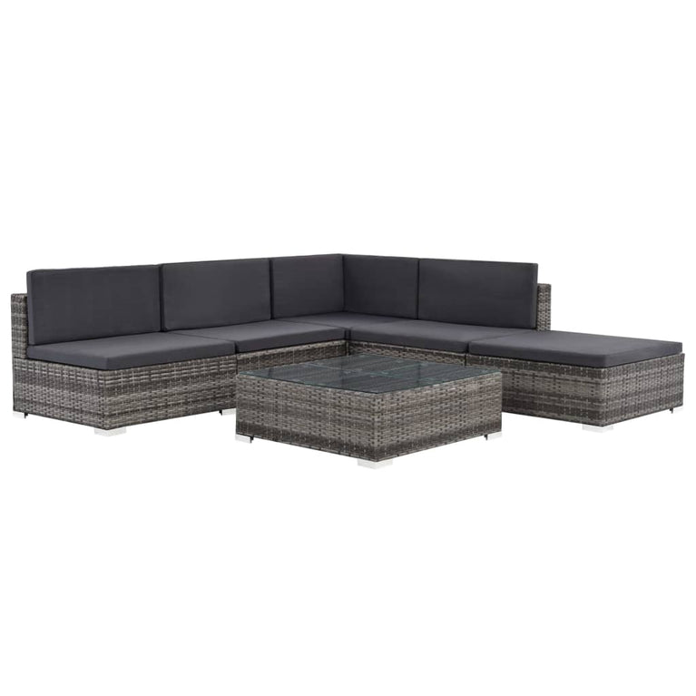 6-delige Loungeset met kussens poly rattan grijs