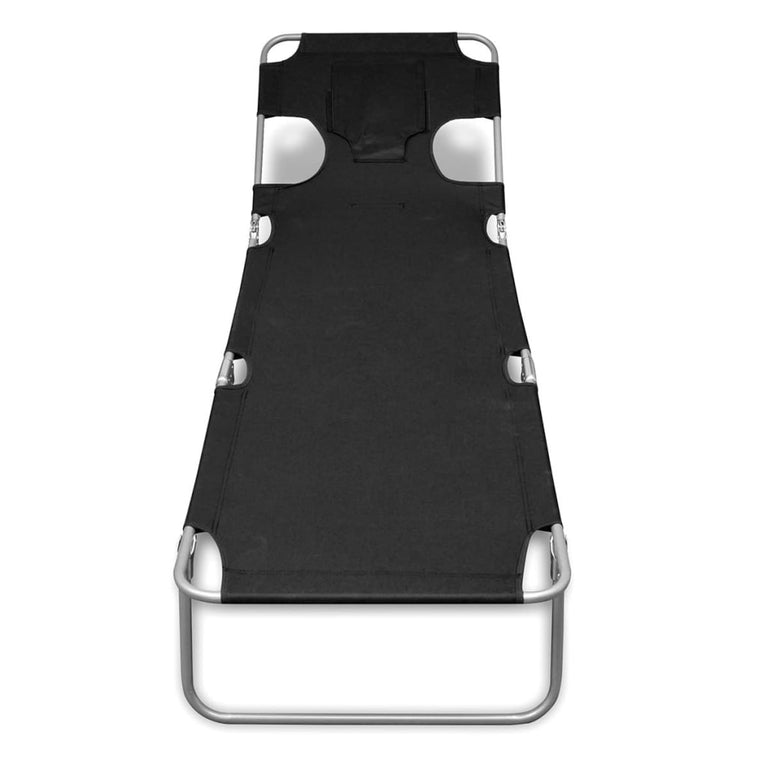 Ligbed inklapbaar met hoofdkussen gepoedercoat staal zwart