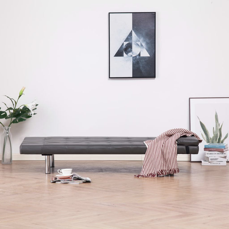 Slaapbank met twee kussens kunstleer grijs