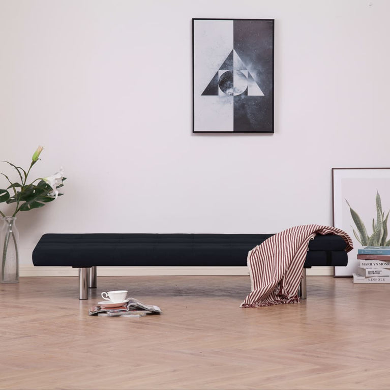 Slaapbank met twee kussens polyester zwart