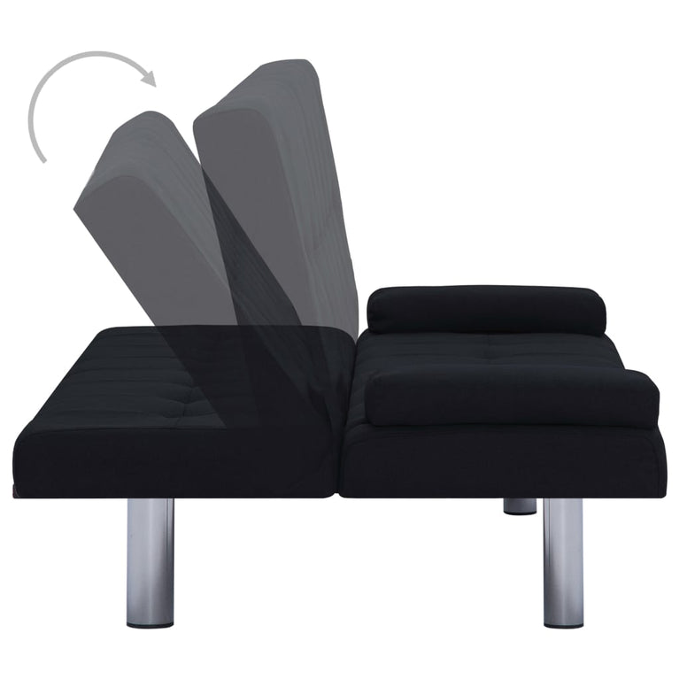 Slaapbank met twee kussens polyester zwart
