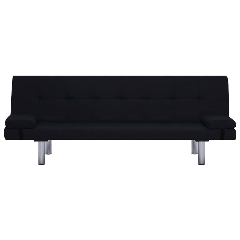 Slaapbank met twee kussens polyester zwart
