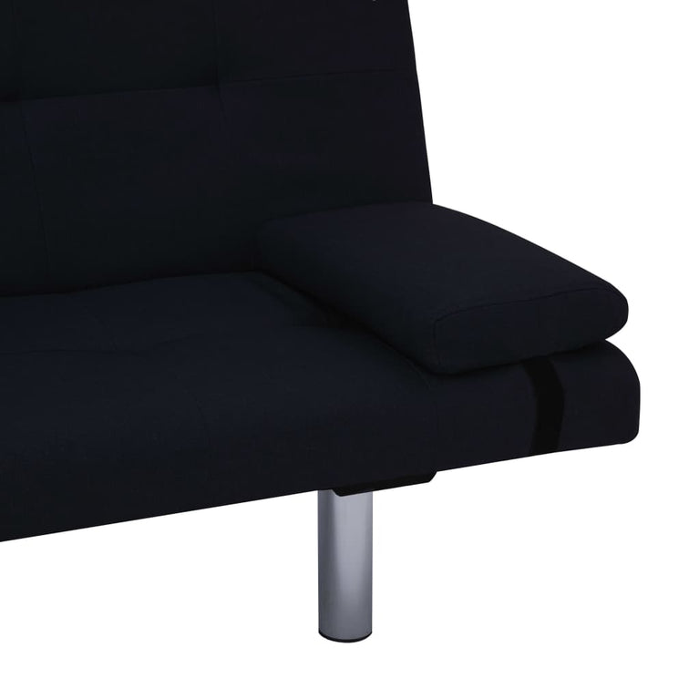 Slaapbank met twee kussens polyester zwart
