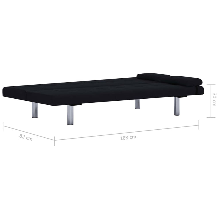 Slaapbank met twee kussens polyester zwart