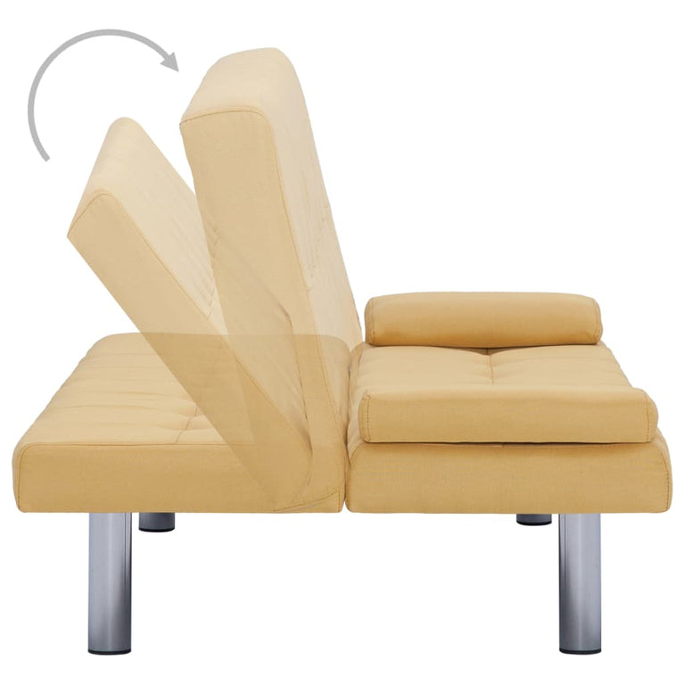 Slaapbank met twee kussens polyester geel