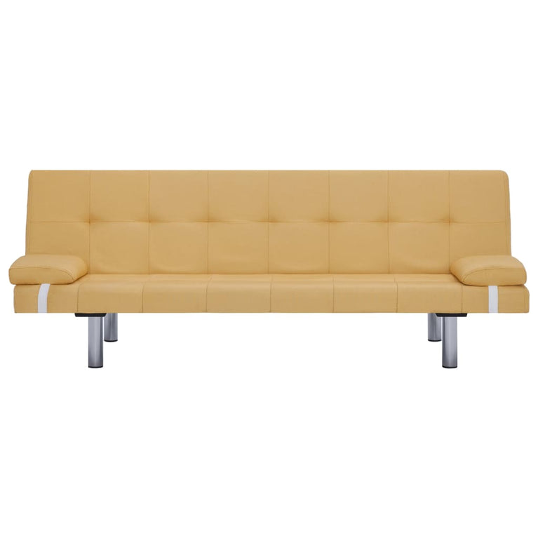 Slaapbank met twee kussens polyester geel