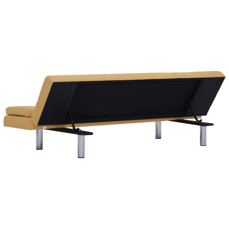 Slaapbank met twee kussens polyester geel