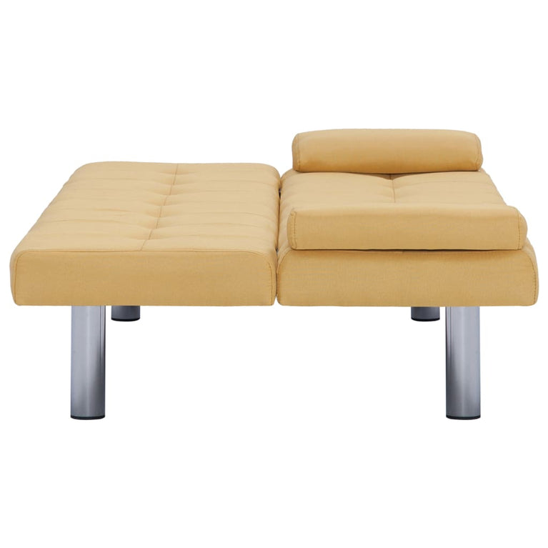 Slaapbank met twee kussens polyester geel