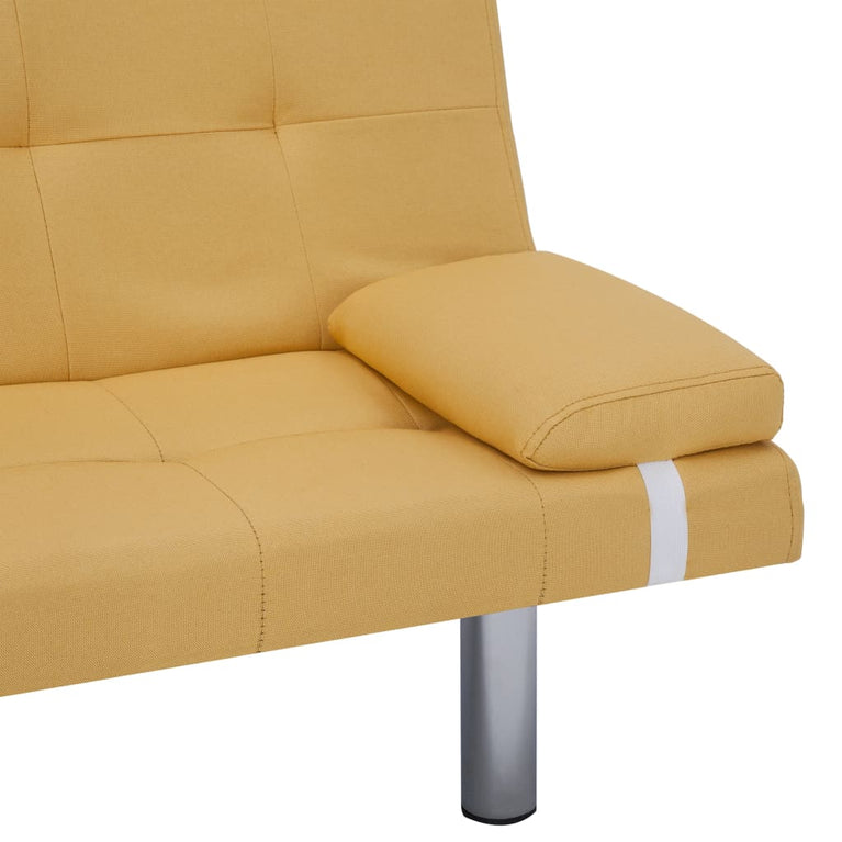 Slaapbank met twee kussens polyester geel