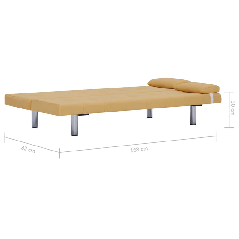 Slaapbank met twee kussens polyester geel