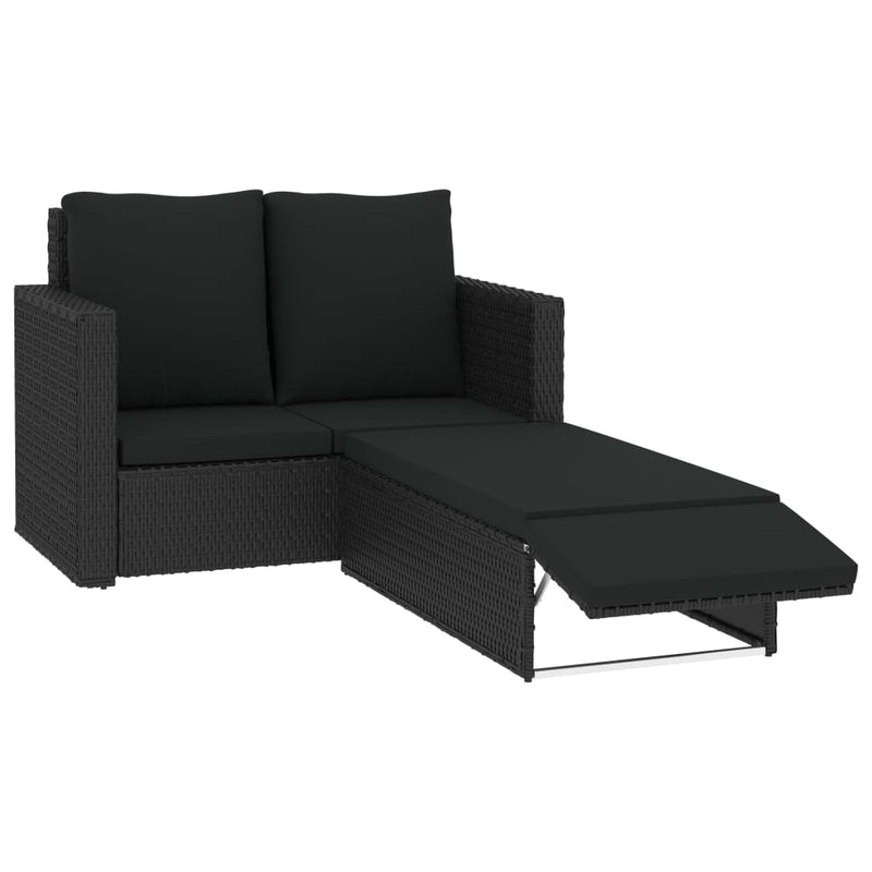 2-delige Loungeset met kussens poly rattan zwart