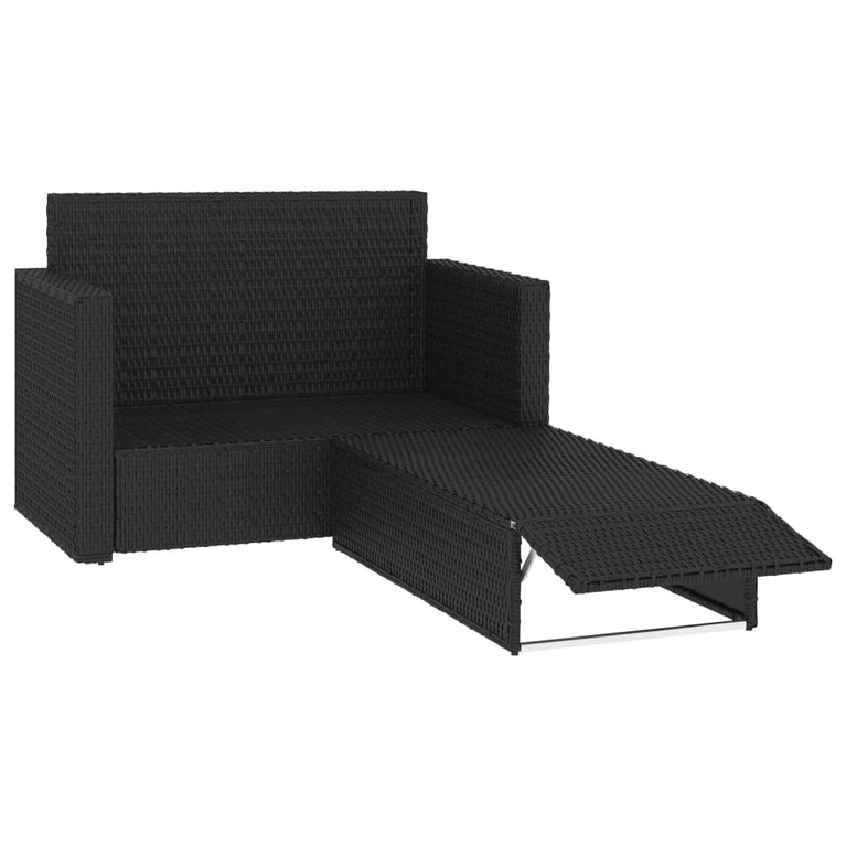 2-delige Loungeset met kussens poly rattan zwart