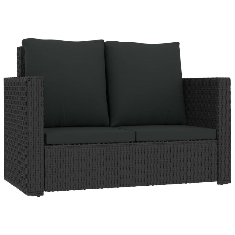 2-delige Loungeset met kussens poly rattan zwart