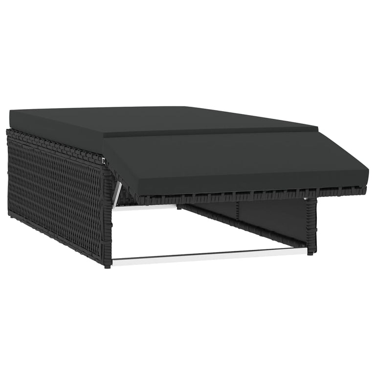 2-delige Loungeset met kussens poly rattan zwart