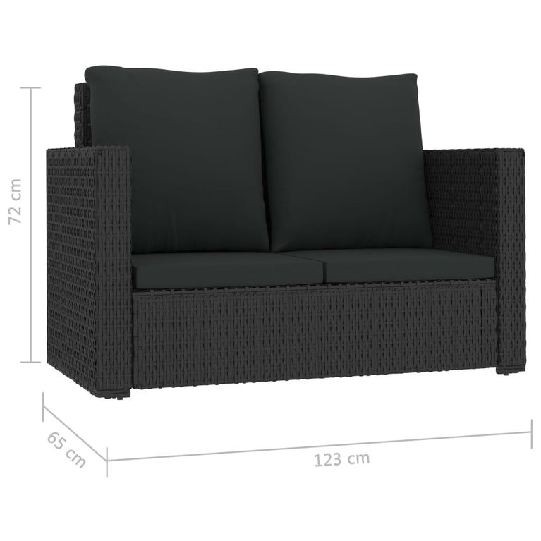 2-delige Loungeset met kussens poly rattan zwart