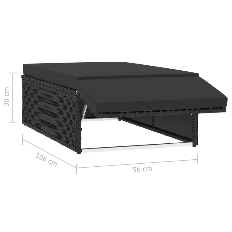 2-delige Loungeset met kussens poly rattan zwart