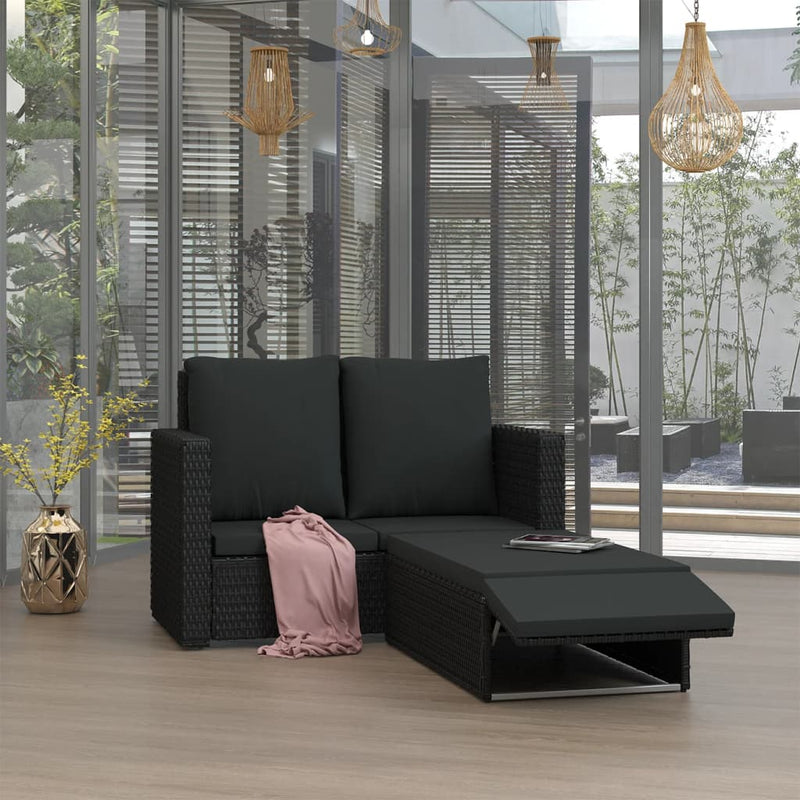 2-delige Loungeset met kussens poly rattan zwart