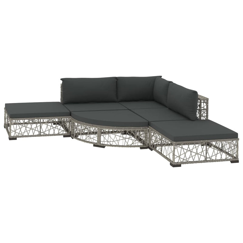 6-delige Loungeset met kussens poly rattan grijs