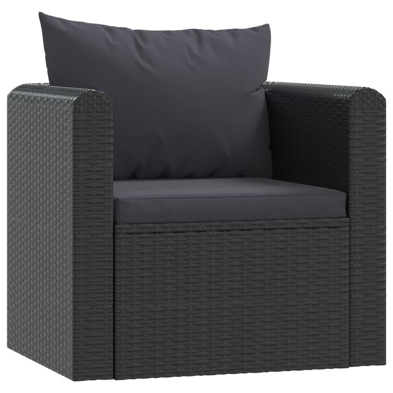 9-delige Loungeset met kussens poly rattan zwart