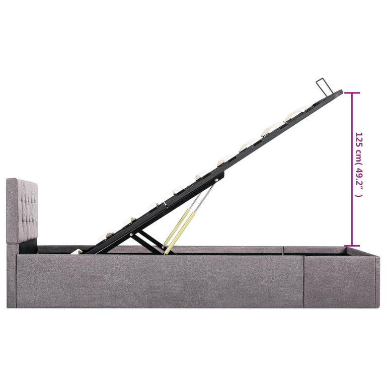 Bedframe met hydraulische opslag stof taupe 90x200 cm