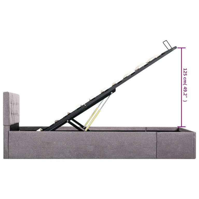 Bedframe met hydraulische opslag stof taupe 100x200 cm