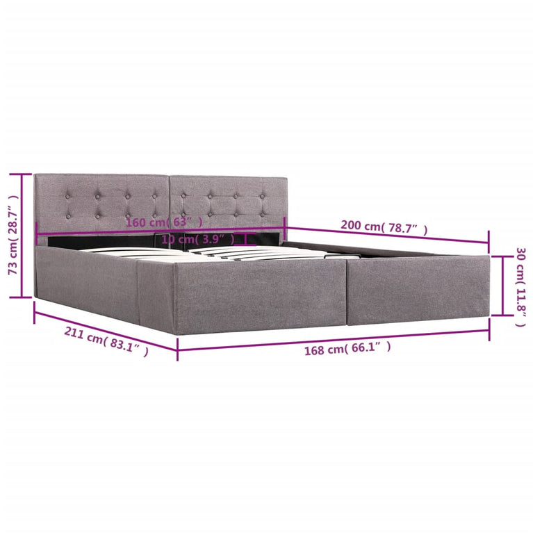 Bedframe met hydraulische opslag stof taupe 160x200 cm