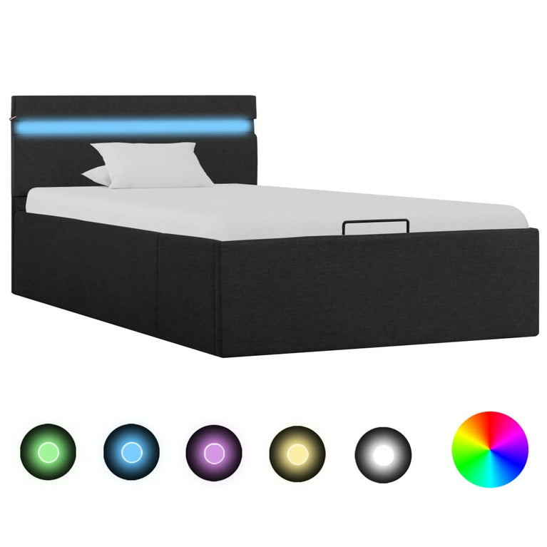 Bedframe met opbergruimte en LED stof donkergrijs 100x200 cm
