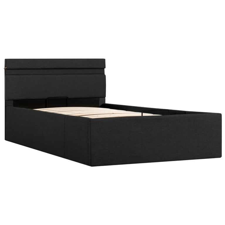 Bedframe met opbergruimte en LED stof donkergrijs 100x200 cm