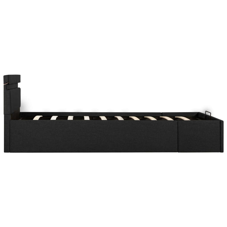 Bedframe met opbergruimte en LED stof donkergrijs 100x200 cm