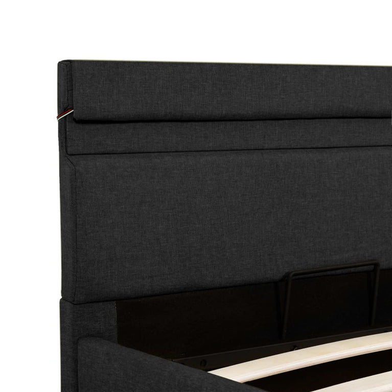 Bedframe met opbergruimte en LED stof donkergrijs 100x200 cm