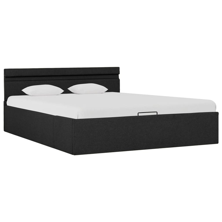 Bedframe met opbergruimte en LED stof donkergrijs 140x200 cm