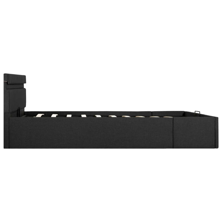 Bedframe met opbergruimte en LED stof donkergrijs 140x200 cm