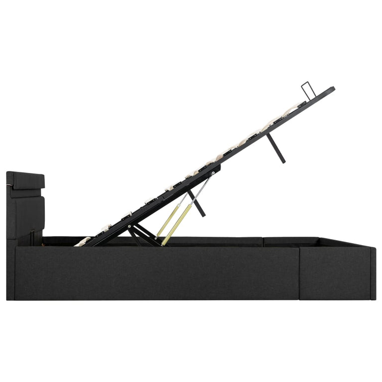 Bedframe met opbergruimte en LED stof donkergrijs 140x200 cm