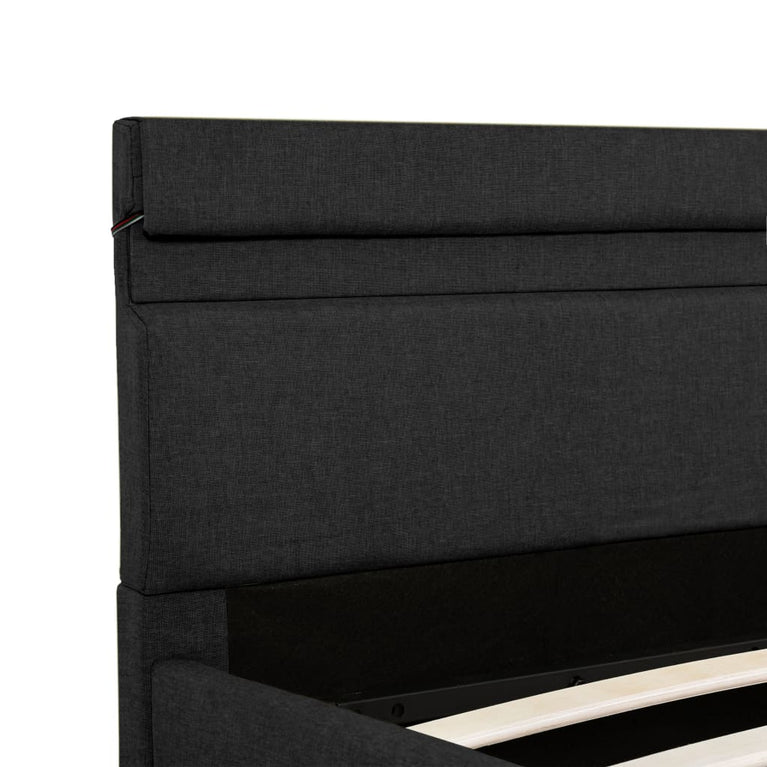 Bedframe met opbergruimte en LED stof donkergrijs 140x200 cm